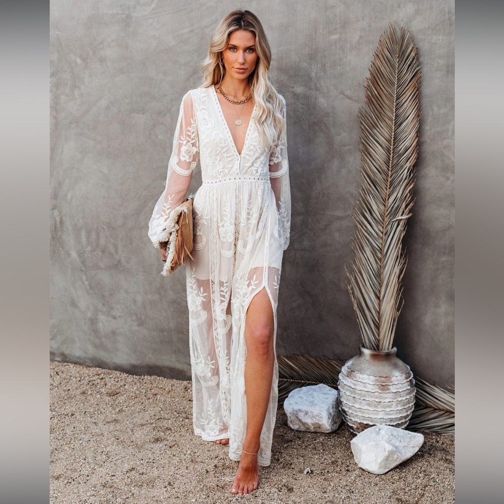 Boho white maxi dress